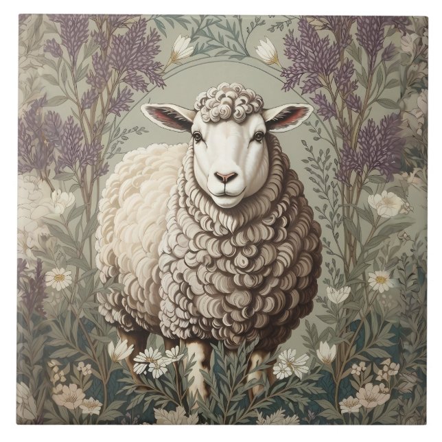 Elegante Schafe Lavendel Blumen Hintergrund Fliese (Vorderseite)