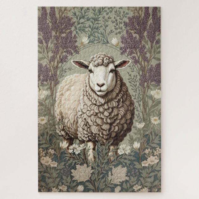 Elegante Schafe Lavendel Blumen Hintergrund Puzzle (Vertikal)