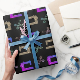 Elegante Scheren der Nähmaschine des Schwarzen Sch Geschenkpapier