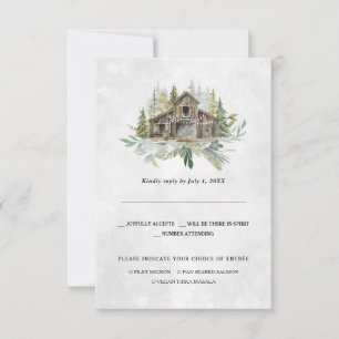 Elegante Scheune   Aquarell Hochzeit RSVP Ankündigung