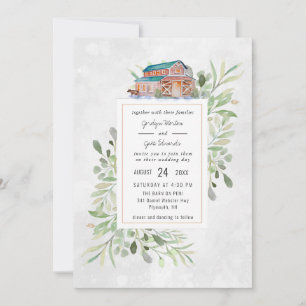 Elegante Scheune Wasserfarben-Hochzeitseinladung