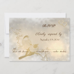 Elegante Schick Gold Herzen, Vögel RSVP Einladung