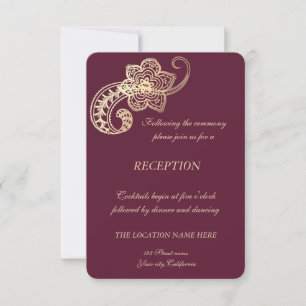 Elegante Schick Gold Paisley Hochzeitsempfang Einladung