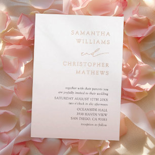 Elegante Schick-Roségold-Typografie-Hochzeit Folieneinladung