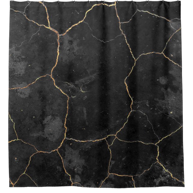 Elegante schicke Black Gold Marmor Duschvorhang (Vorderseite)
