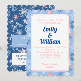Elegante schicke, blühende, staubige blaue Hochzei Einladung