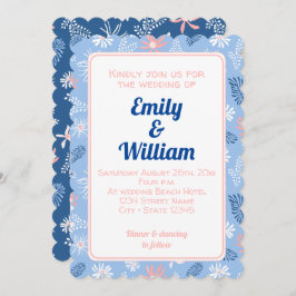 Elegante schicke, blühende, staubige blaue Hochzei Einladung