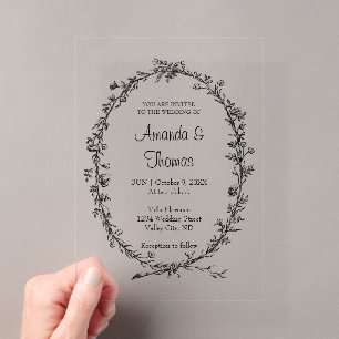 Elegante, schicke, blumengeschmückte Hochzeit Acryleinladungen