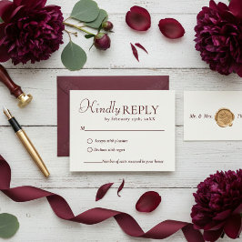 Elegante & Schicke Burgunder & Elfenbein-Hochzeits RSVP Karte