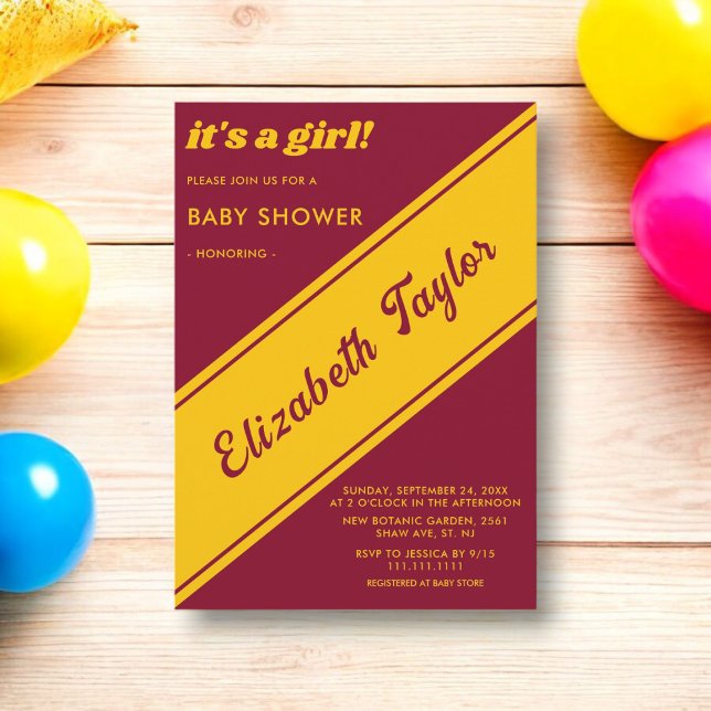 Elegante schicke Burgundy und Gold Luxury Baby Dus Einladung (Von Creator hochgeladen)