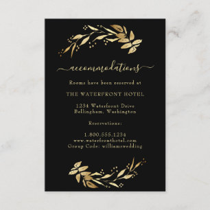 Elegante schicke Gold & Black Wedding Unterkünfte Begleitkarte