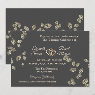 Elegante Schicke Goldene Blätter Hochzeitseinladun Einladung