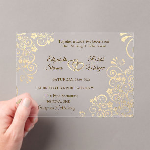 Elegante Schicke Goldene Blumen Hochzeits-Einladun Acryleinladungen