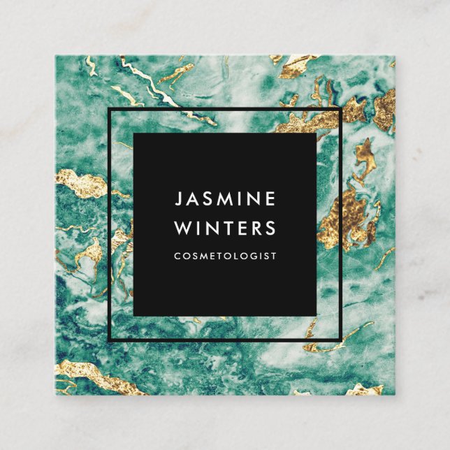 Elegante schicke Goldfolie türkisfarbener Marmor W Quadratische Visitenkarte (Vorderseite)