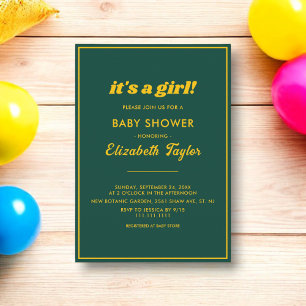 Elegante schicke Green und Gold Luxury Baby Dusche Einladung