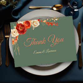 Elegante, schicke Herbst-Orange-Blume Hochzeit Dankeskarte