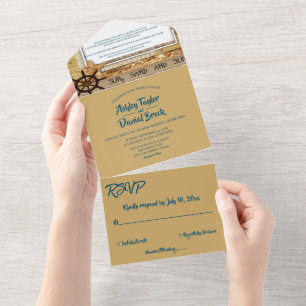 Elegante schicke Hochzeit an der Küste der Marine  All In One Einladung