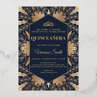 Elegante schicke Marine und echte Goldfolie quince Folieneinladung