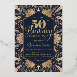 Elegante schicke Marine und reale Goldfolie 50. Ge Folieneinladung