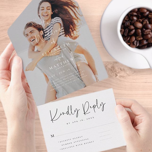 Elegante schicke Moderne Einfache Hochzeit des Fot All In One Einladung (Von Creator hochgeladen)