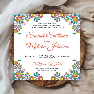 Elegante Schicke Orange Teal Florale Hochzeitseinl Einladung