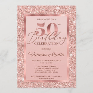 Elegante schicke Rose Gold Glitzer Folie 50. Gebur Einladung
