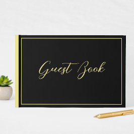 Elegante schicke Schwarz-Gelb-Typografie Hochzeit Gästebuch