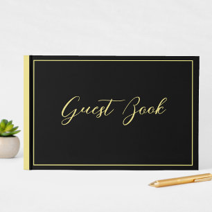 Elegante schicke Schwarz-Gelb-Typografie Hochzeit Gästebuch