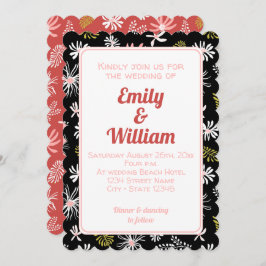 Elegante schicke, schwarz-rosa blumengeschmückte H Einladung