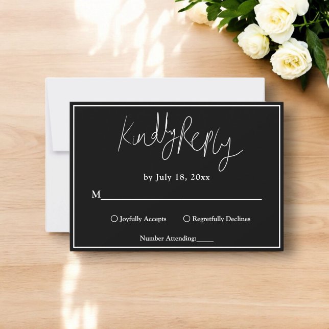 Elegante, schicke Schwarz-Weiß-Moderne einfache Ho RSVP Karte (Von Creator hochgeladen)