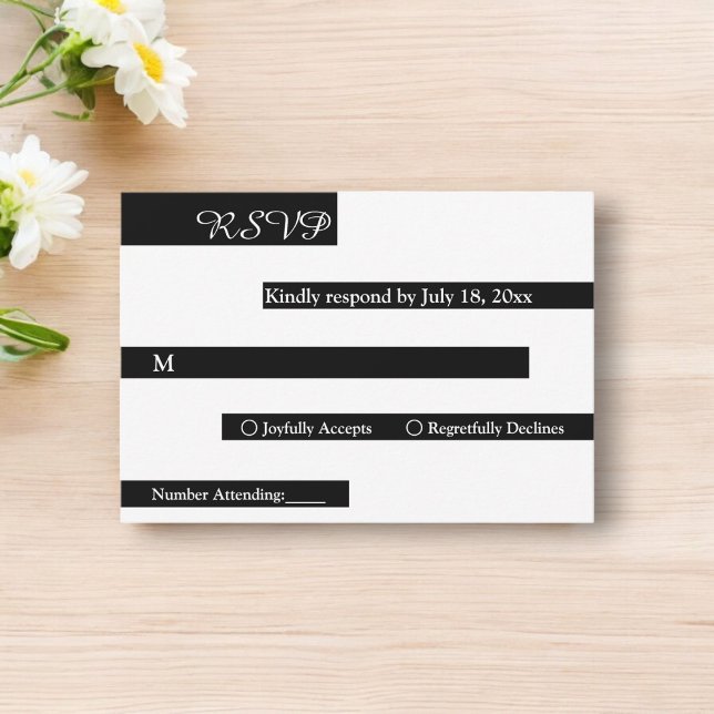 Elegante, schicke Schwarz-Weiß-Moderne Hochzeit RSVP Karte (Von Creator hochgeladen)