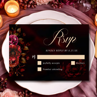 Elegante, schicke, schwarze Blumenhochzeit RSVP Karte