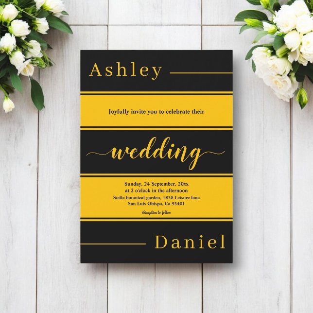Elegante schicke schwarze und goldene Streifen Lux Einladung (Von Creator hochgeladen)
