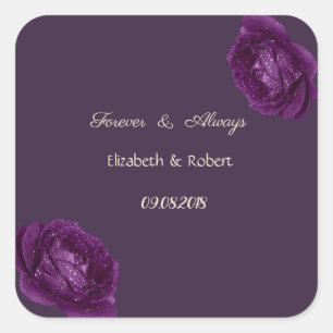 Elegante Schicke Violette Rosen Hochzeit Quadratischer Aufkleber