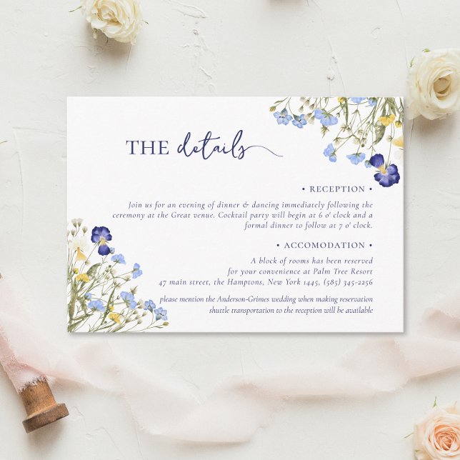 Elegante schicke Wildblume Hochzeitsunterkunft Begleitkarte (Von Creator hochgeladen)
