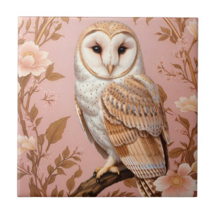 Elegante Schleiereule Rosa und Gold Blumenmuster  Fliese