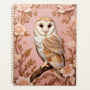Elegante Schleiereule Rosa und Gold Blumenmuster Planer