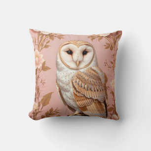 Elegante Schleiereule Rosa und Gold Floral Kissen