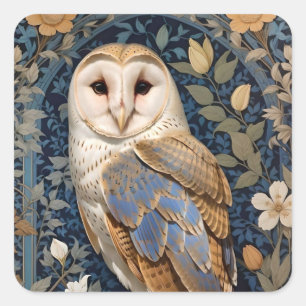 Elegante Schleiereule William Morris inspiriert fl Quadratischer Aufkleber