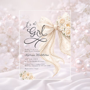 Elegante Schleife Floral It's a Girl Baby Shower Acryleinladungen