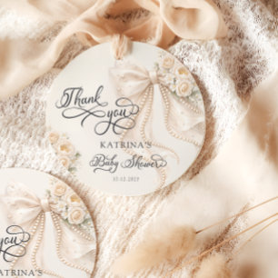 Elegante Schleife Florale Babyparty Danke Geschenkanhänger