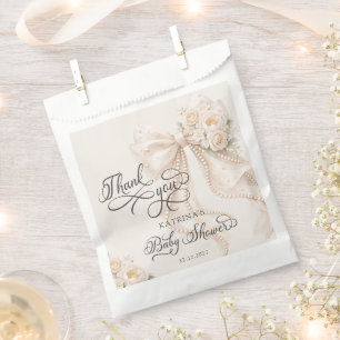 Elegante Schleife Florale Babyparty Dankeschön Geschenktütchen