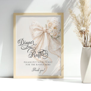 Elegante Schleife Florale Babyparty-Windel-Raffel Poster