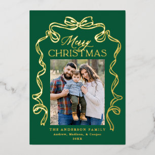 Elegante Schleife Grün Frohe Weihnachten 5 Foto Folien Feiertagskarte