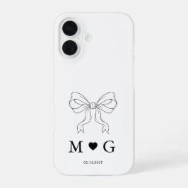 Elegante Schleife & Herz Personalisierte Hochzeit iPhone 16 Hülle