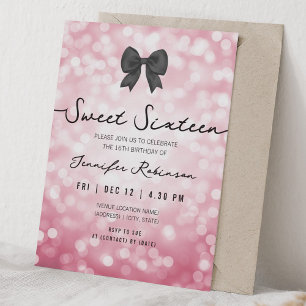 Elegante Schleife & Lichter Sweet Sixteen Rosa Einladung