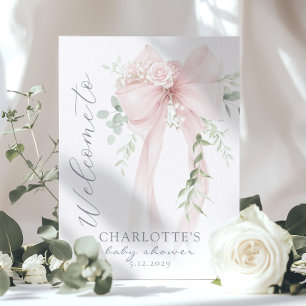 Elegante Schleife Neutrale Babyparty Begrüßung Poster