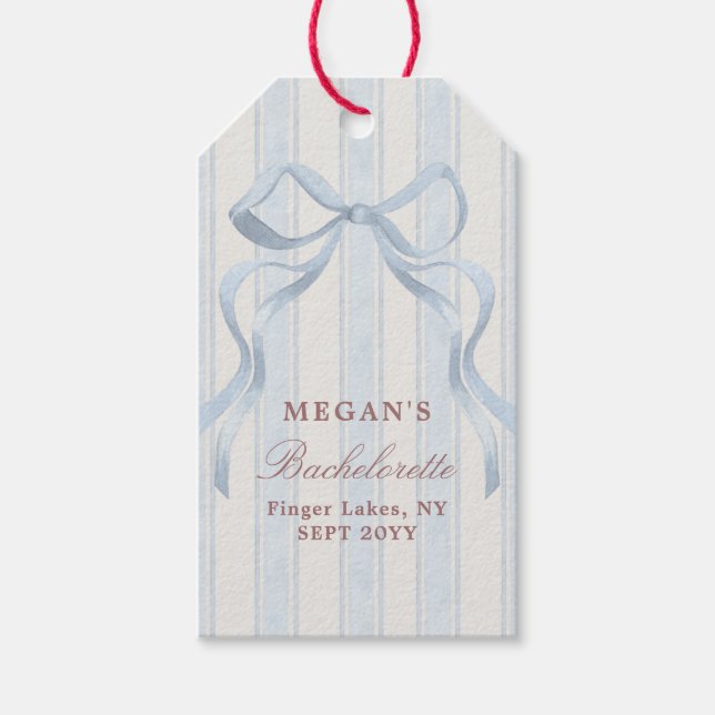 Elegante Schleife Personalisierte Junggesellinnena Geschenkanhänger (Vorderseite)