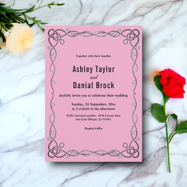 Elegante, schlichte Rosa Moderne blumenreiche Hoch Einladung (Von Creator hochgeladen)