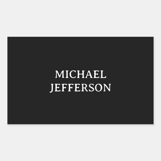 Elegante Schlichte Schwarz-weiße Personalisierte A Rechteckiger Aufkleber (Vorderseite)